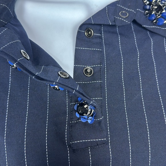 Banana Republic Pinstripe navy collared dress, rhinestone neckline pockets S - Picture 10 of 10